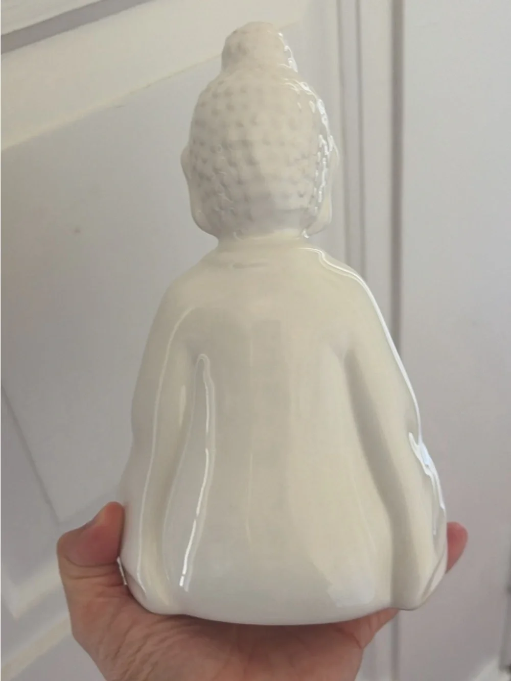 White Ceramic Buddha Planter with Green Succulent